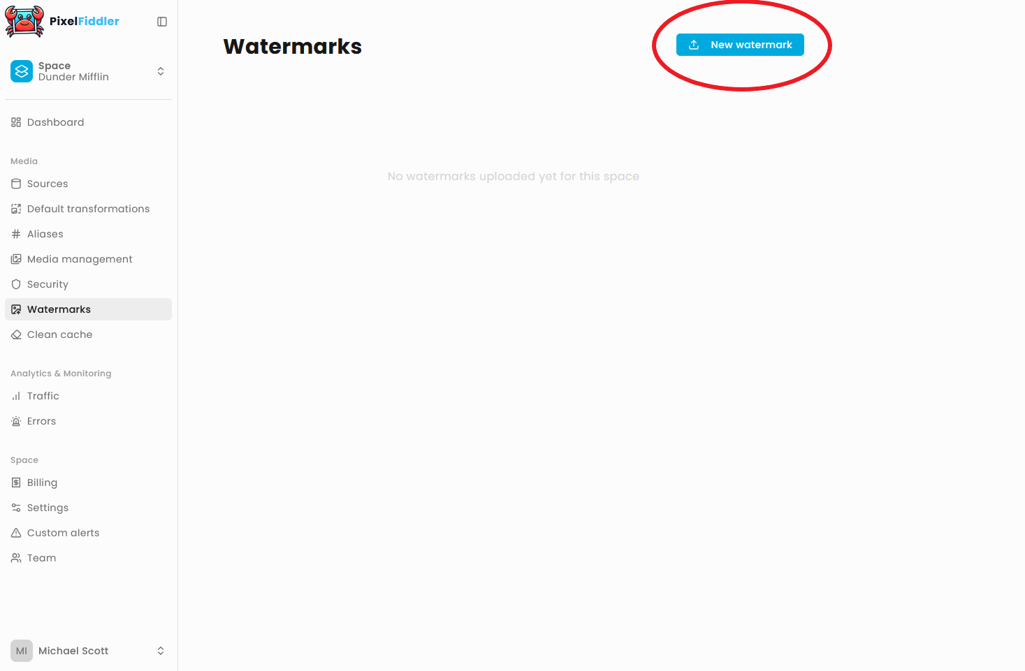 Photo with upload watermark button markeds